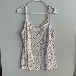 Rue Floral Camisole White Blue Spaghetti Strap Tank Top Ribbed Cottagecore 1X